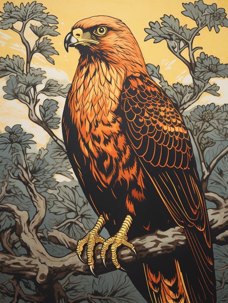 Linogravure d'Oiseau Vintage Aigle Royal 3