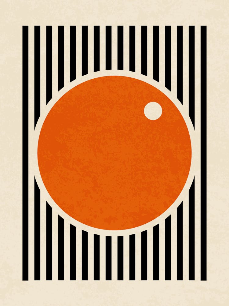 Abstract Minimalist Geometric Orange Circle with Black Lines