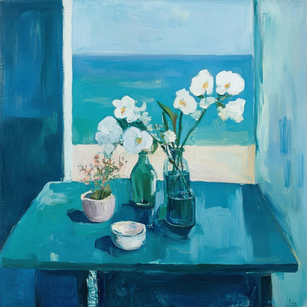 Teal Blue Orchids By The Window