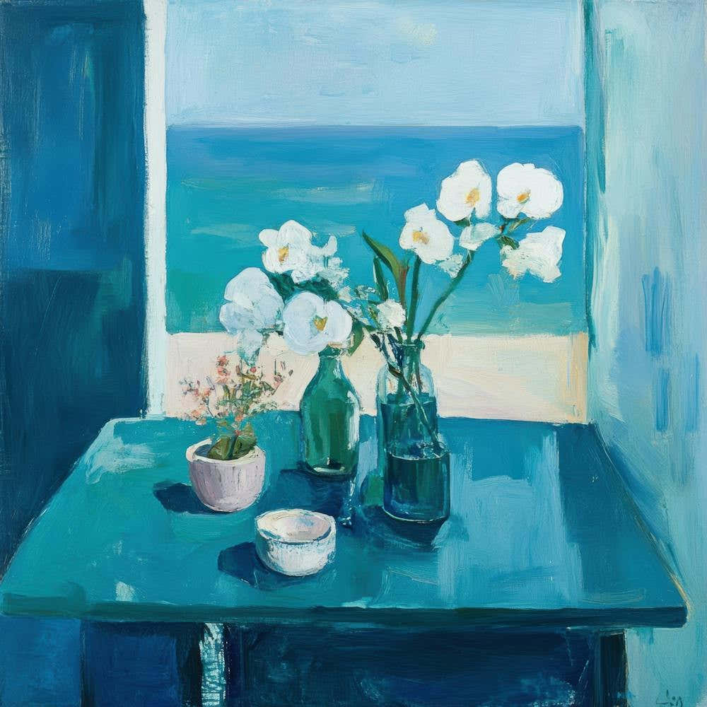 Teal Blue Orchids By The Window