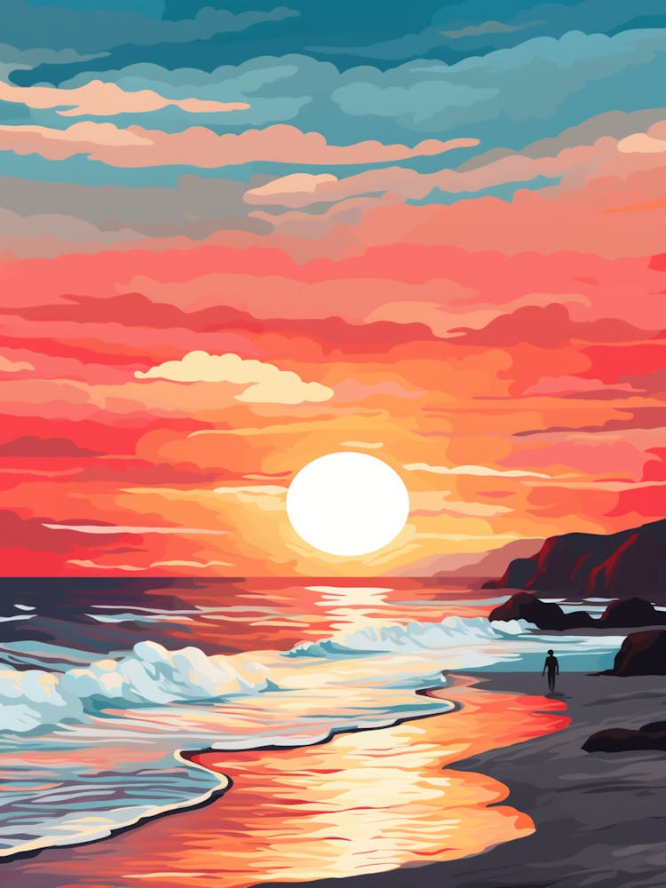 Long Reef Beach Australia At Sunset, Vibrant Painting 3