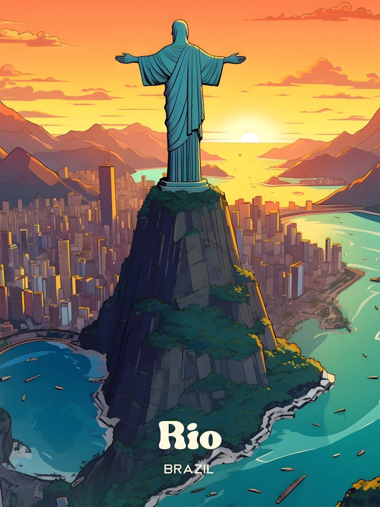 Rio Brésil Statue Illustration de Voyage Moderne