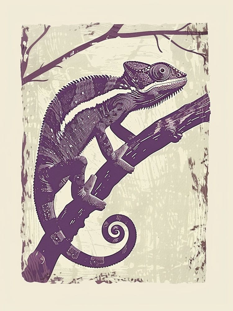 Purple Chameleon Panther Chameleon Block Print 1