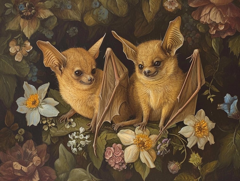 Floral Animal Illustration Bat 2