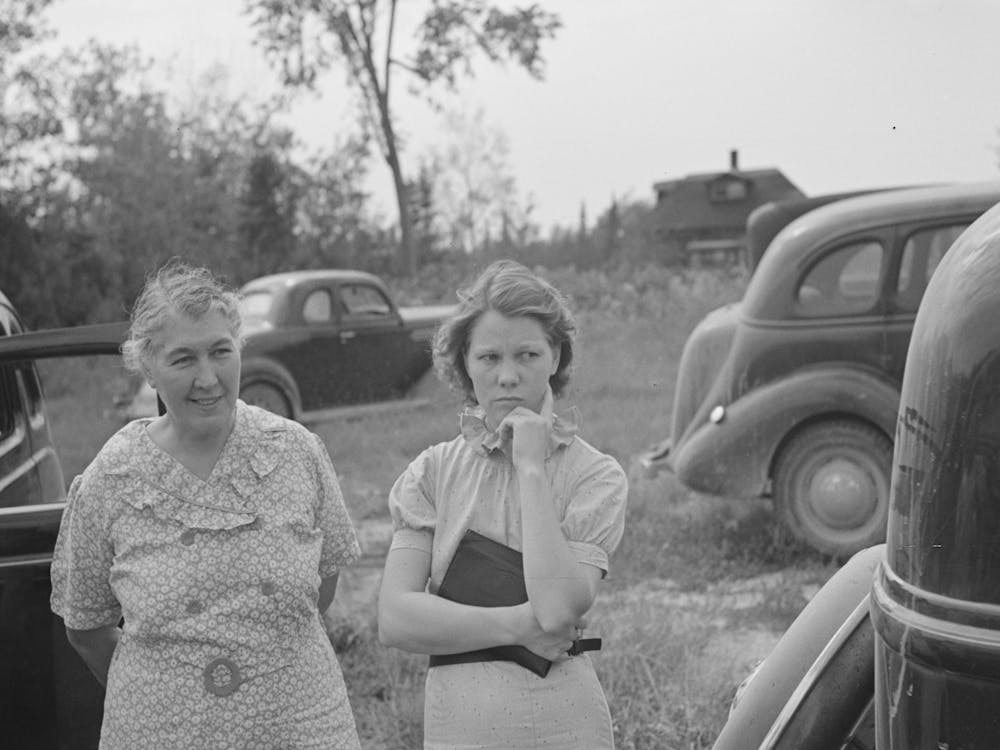 Women At Auction Sale, Orth, Minnesota By Russell Lee