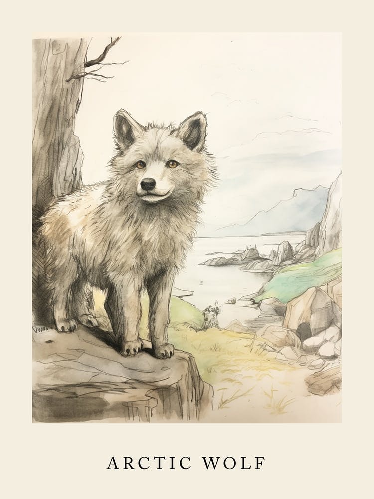 Beatrix Potter Inspired  Animal Watercolour Arctic Wolf 2