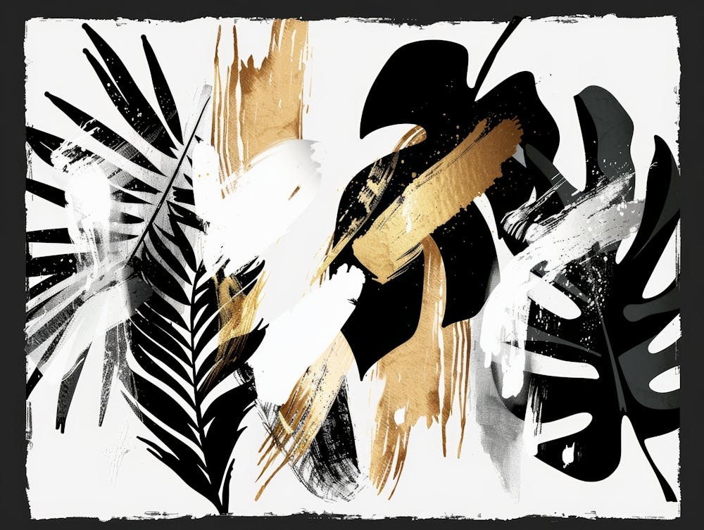 Black And Gold Tropical Leaves