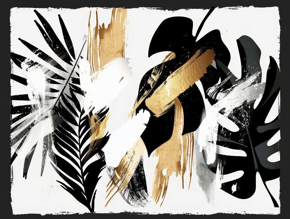 Black And Gold Tropical Leaves
