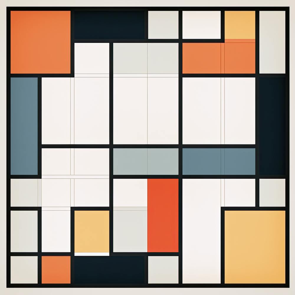 White, yellow and blue Squares Mid Century