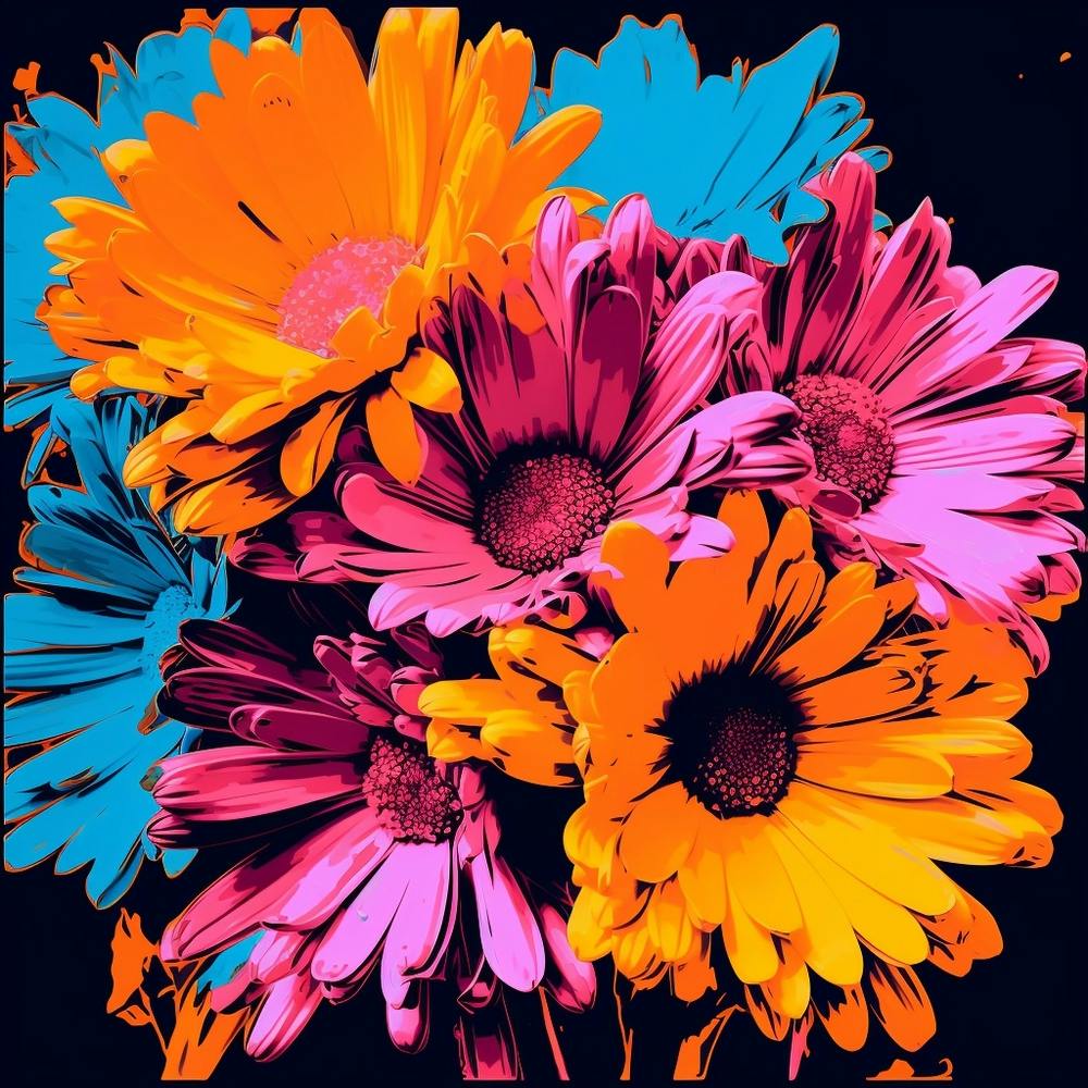 Andy Warhol Style Pop Art Flowers Asters 4 Square