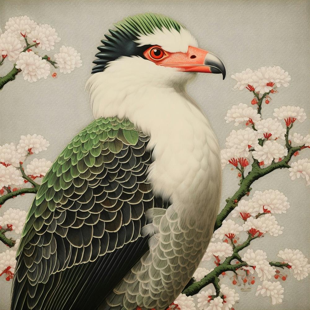 Ohara Koson Inspired Bird Painting Crested Caracara 1 Square