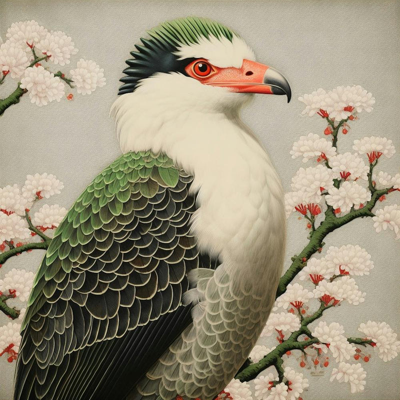 Ohara Koson Inspired Bird Painting Crested Caracara 1 Square