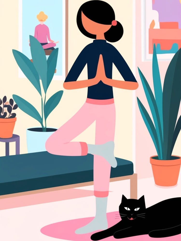 Yoga Woman With Cat