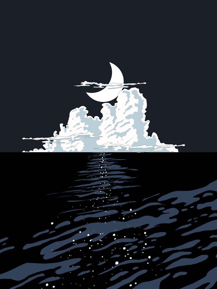 Mond und Wolken über dem Meer