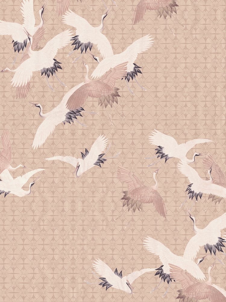 Vintage Japanischer Reiherflug Pastell Terra
