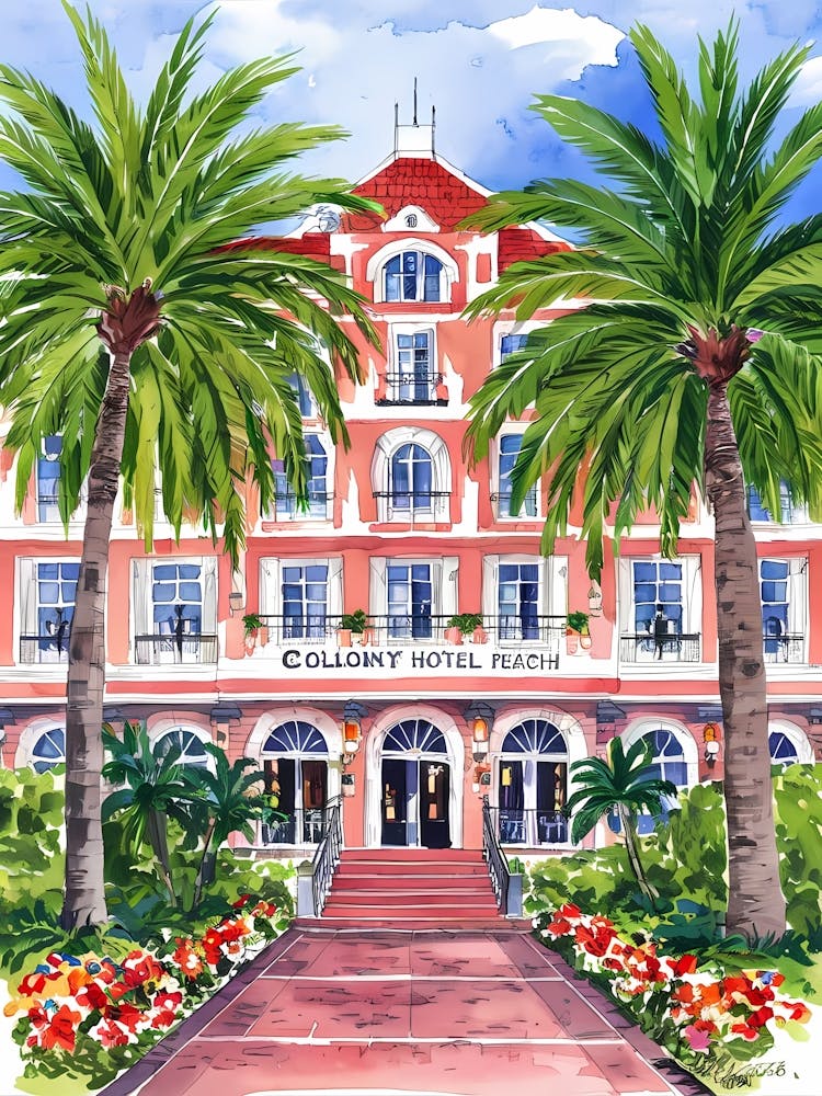 Colony Hotel, Palm Beach, Florida, Watercolor Print, Tropical Art, Watercolors, Colorful, Florida Painting (9)