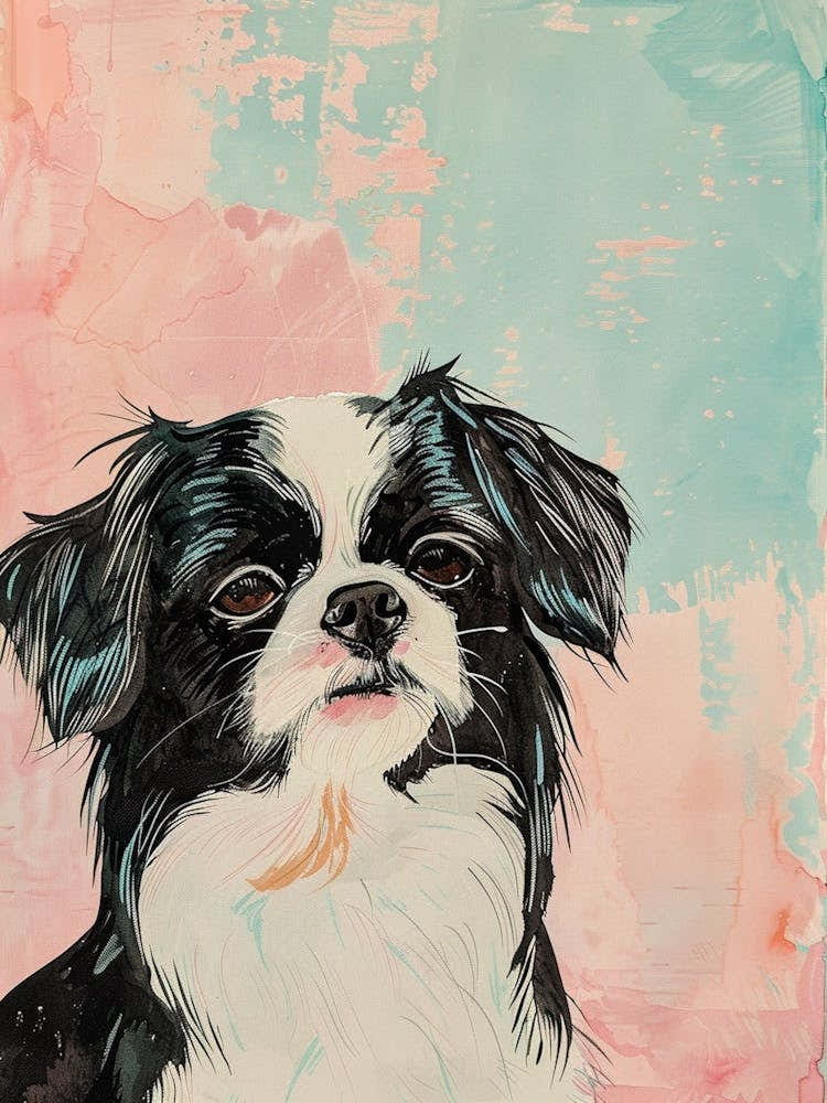 Japanese Chin Dog Pastel Watercolour Illustration