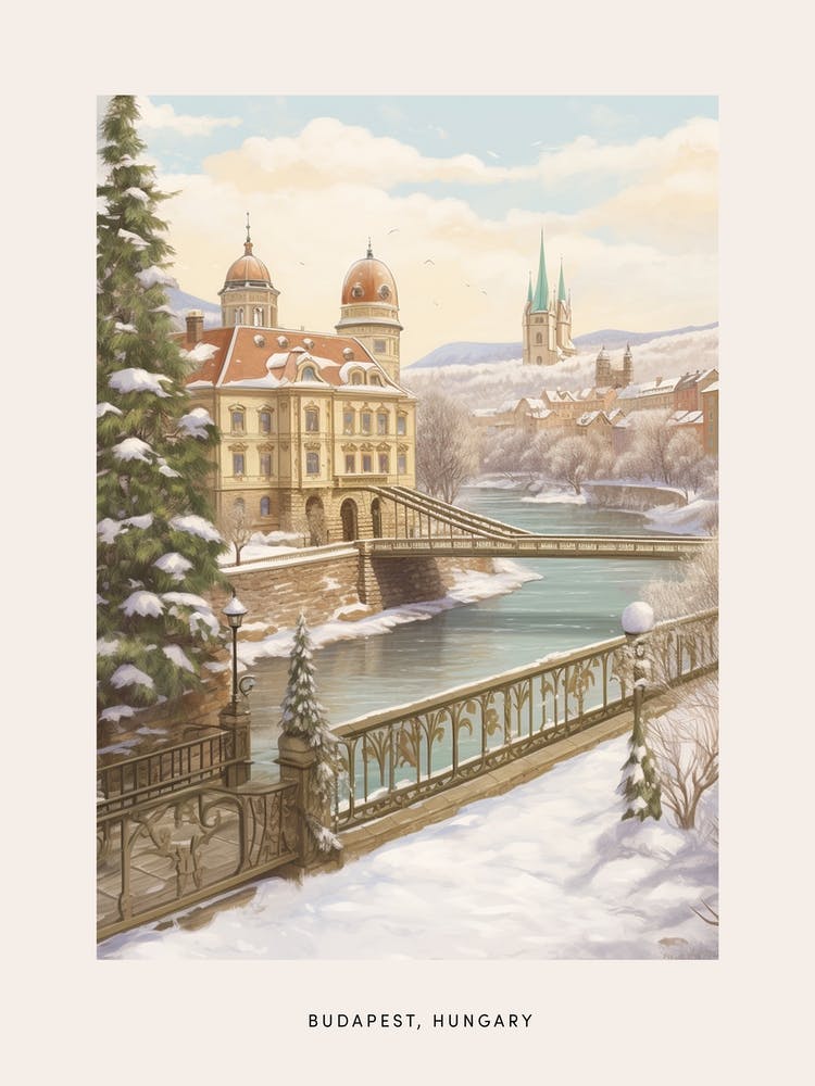 Vintage Winter Poster Budapest Hungary 6