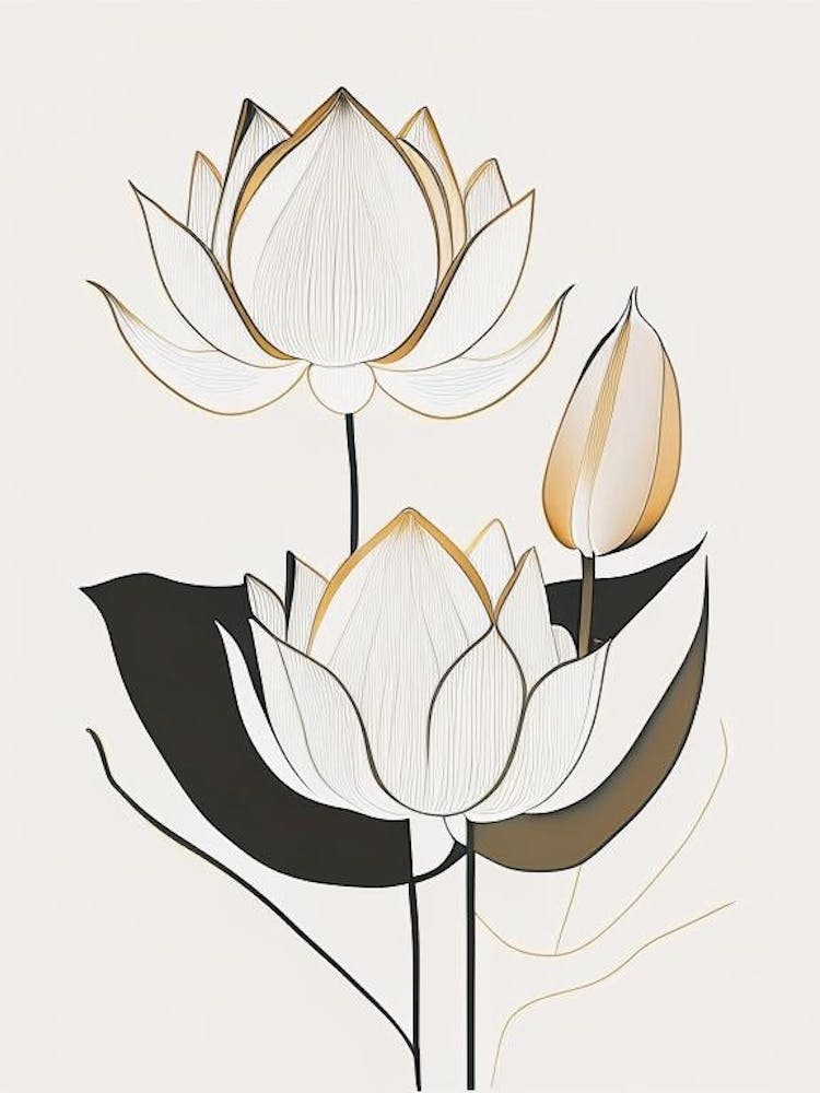 Lotus Flowers In Garden Retro Minimal 3