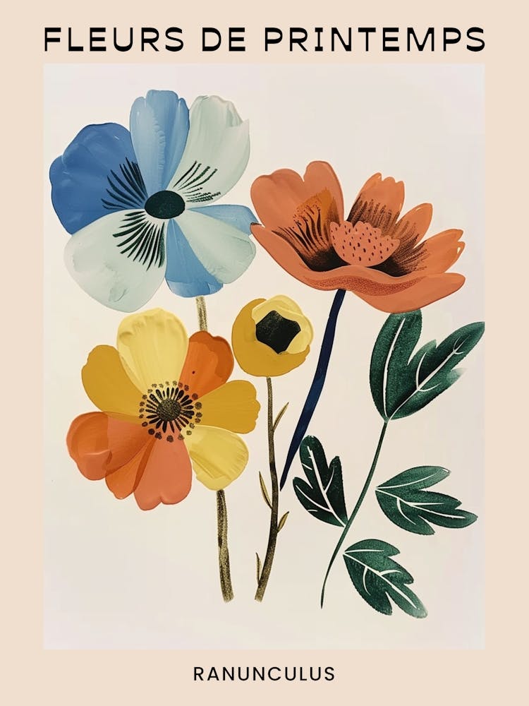 Spring Floral French Poster  Ranunculus 2