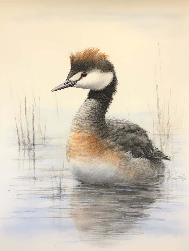 Vintage Bird Drawing Grebe 1