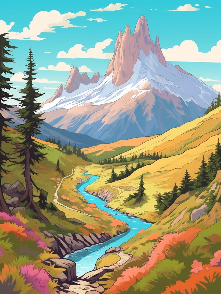 Torres Del Paine Circuit Chile 5 Hike Illustration