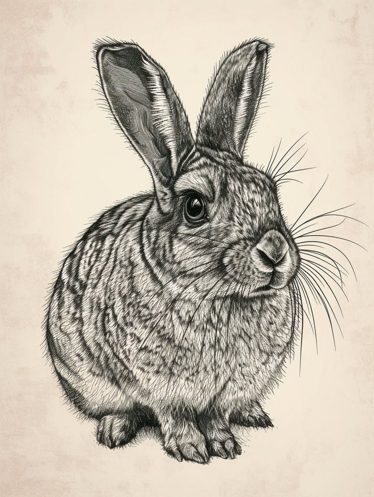 Chinchilla Blockprint Rabbit Illustration 9