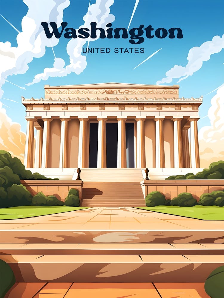 Washington United States Abraham Lincoln Memorial Travel Illustration