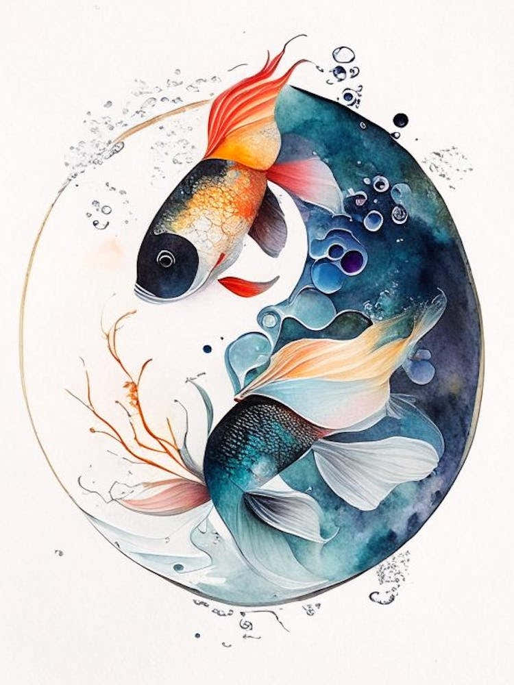 Fish 1 Yin And Yang Watercolour
