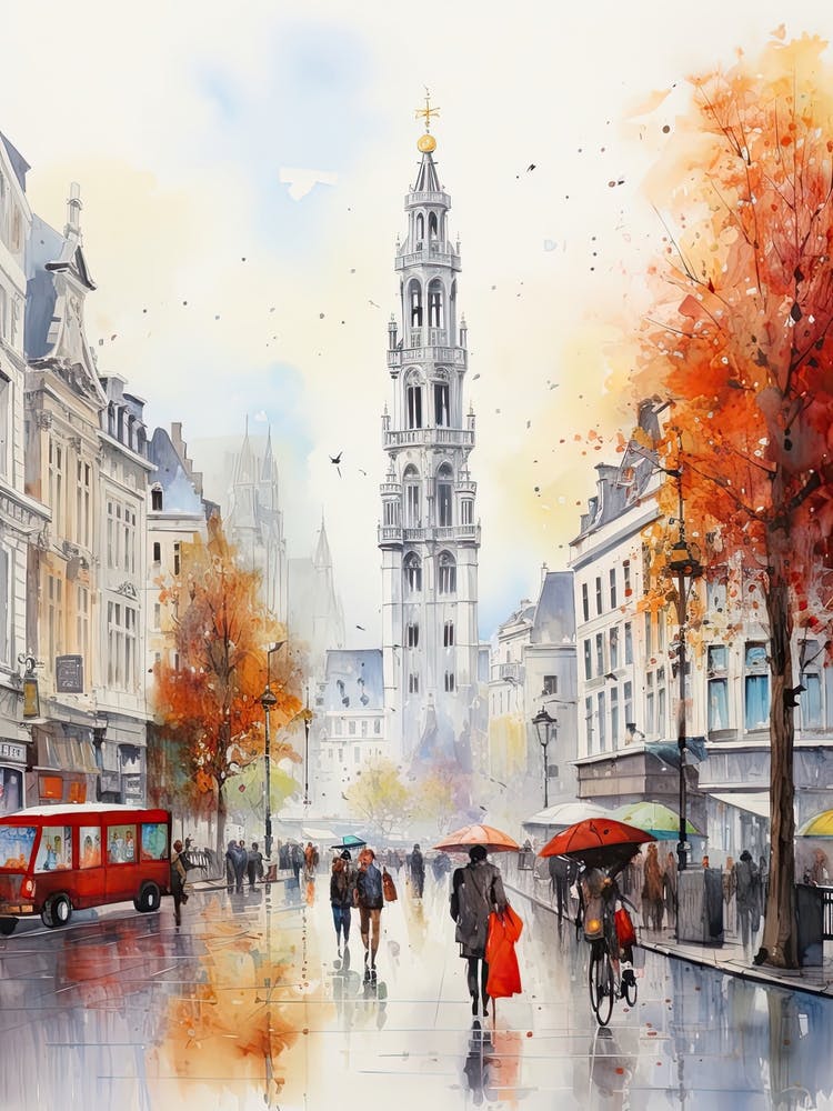 Brussels Belgium im Herbst, Aquarell 4
