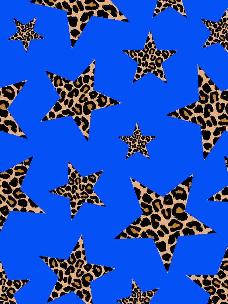 Leopard Print Stars On A Cobalt Blue Background