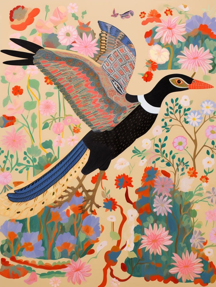Maximalist Bird Painting Cormorant 3