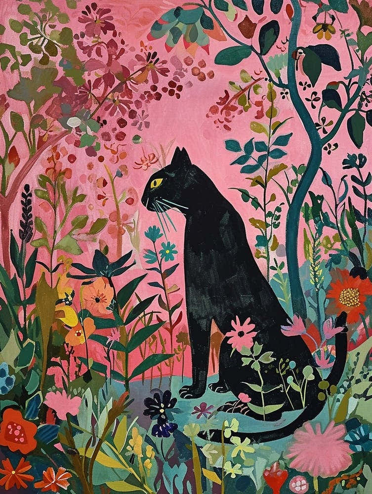 Floral Animal Painting Panther