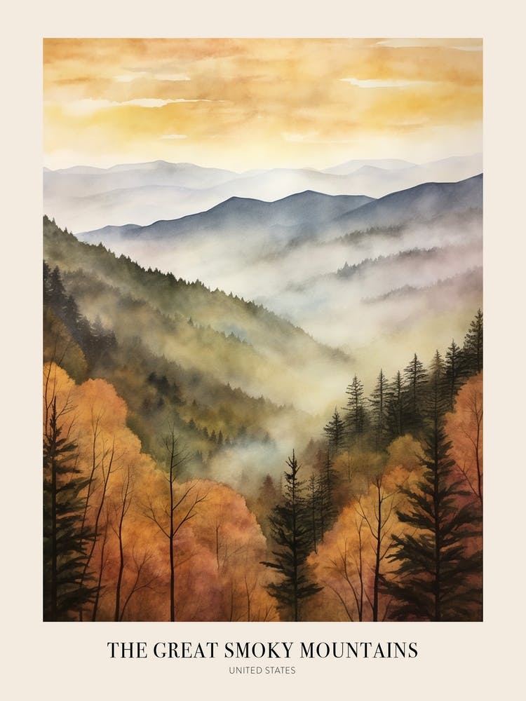 Autumn Forest Landscape The Great Smoky Mountains Poster