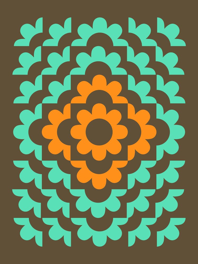 Abstract Flowers Pattern 6 In Boho Teal Brown Bohemian 01