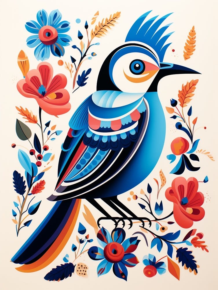 Skandinavische Vogelillustration Blauhäher 2