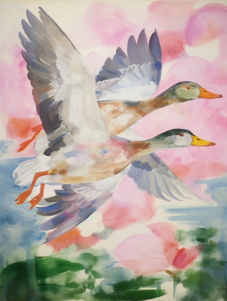 Pink Ethereal Bird Painting Mallard Duck 2