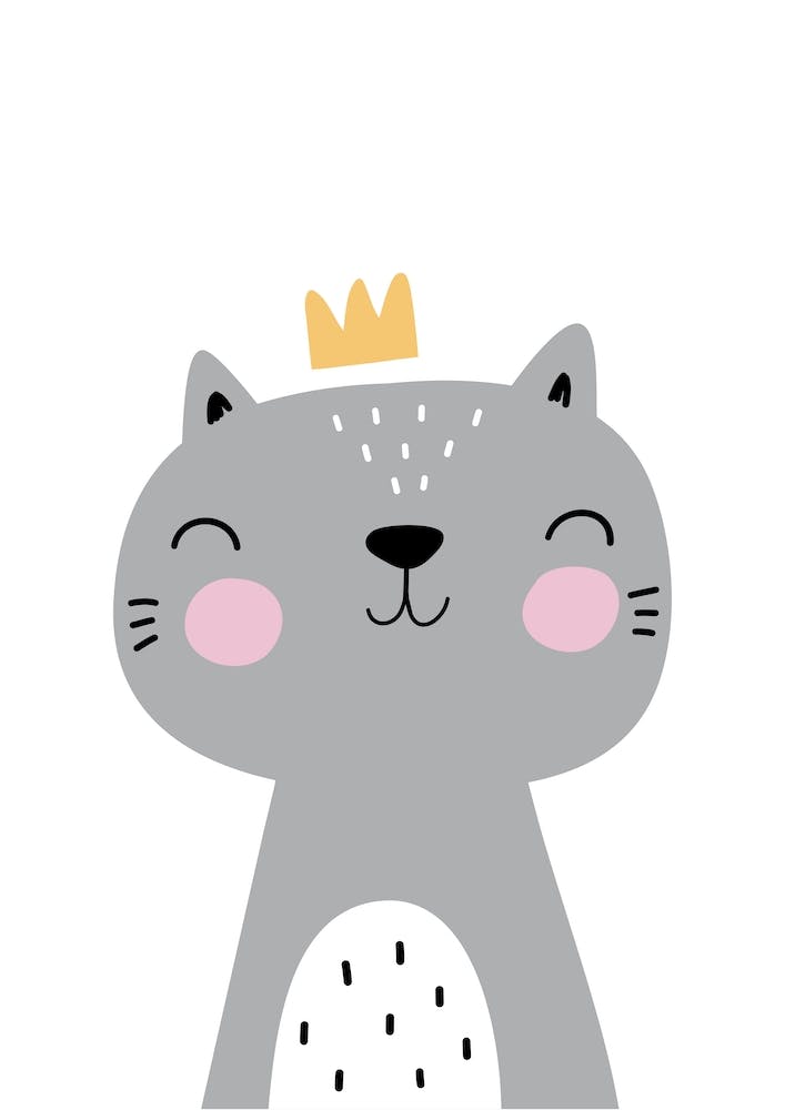 Scandi Grey Cat With Crown