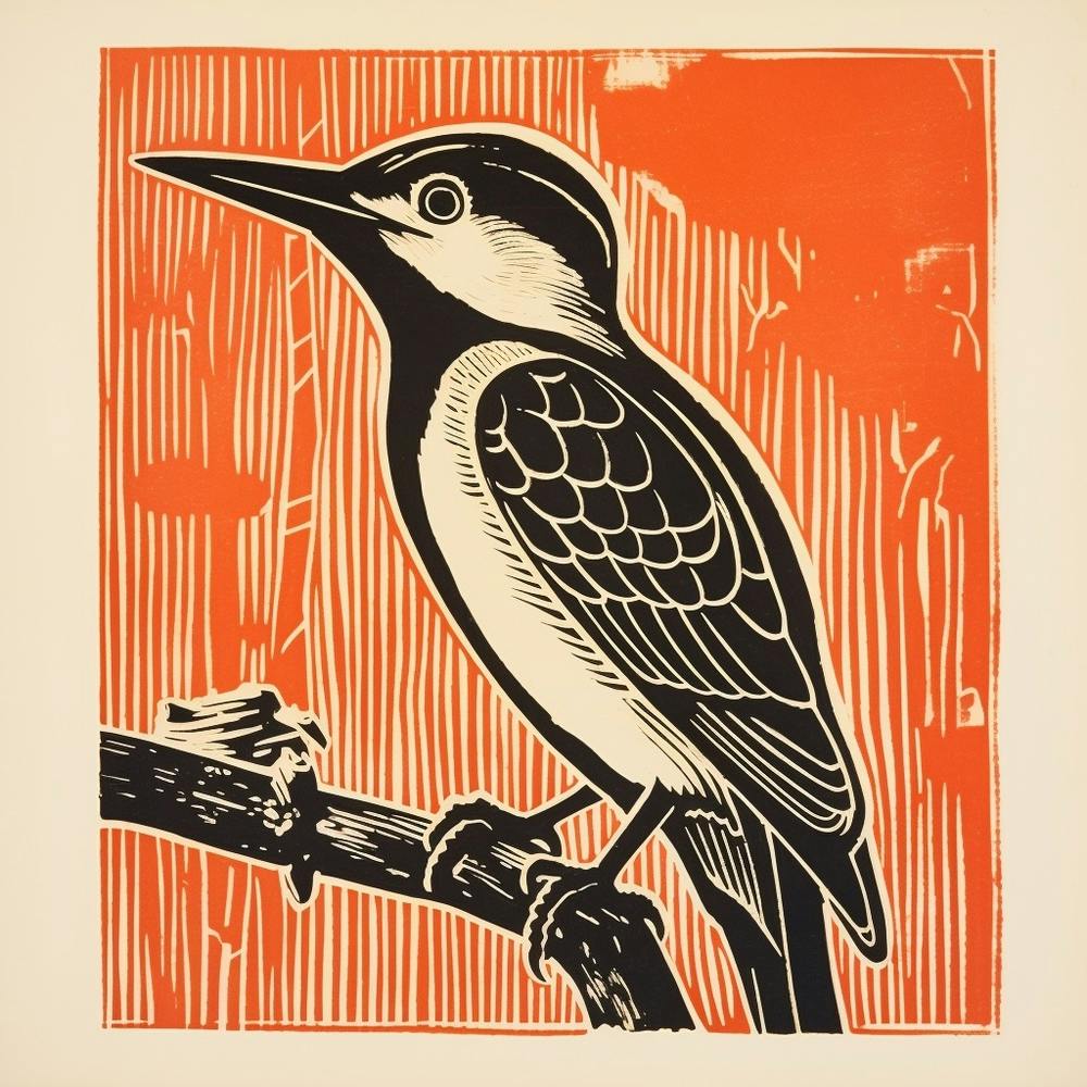 Retro Bird Lithograph Woodpecker 3