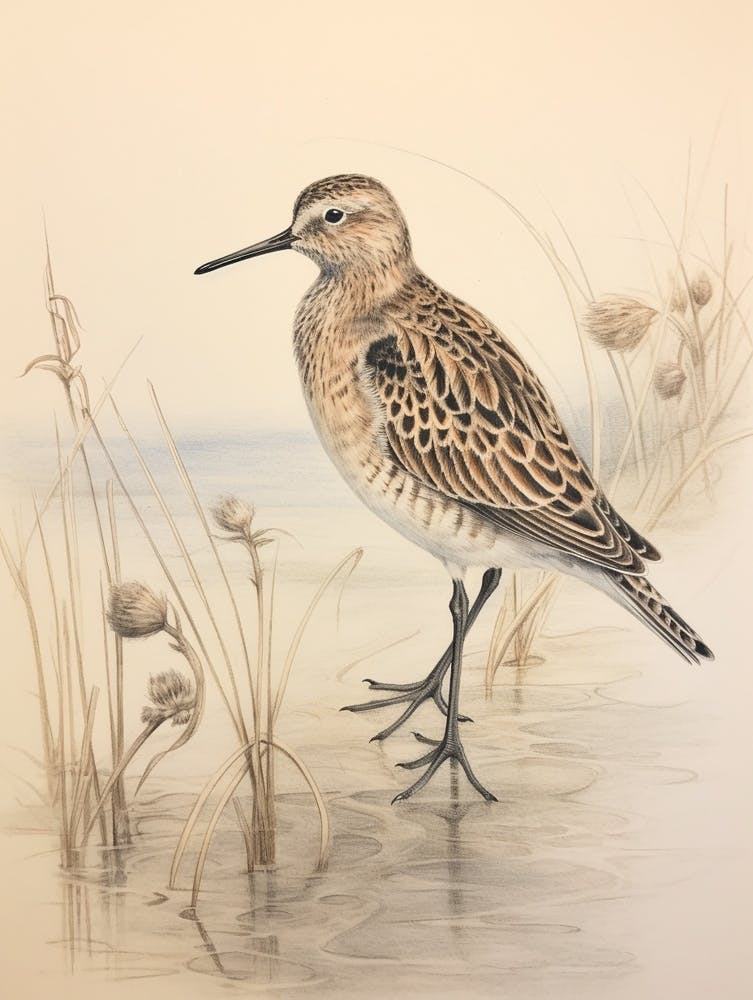 Vintage Bird Drawing Dunlin 2