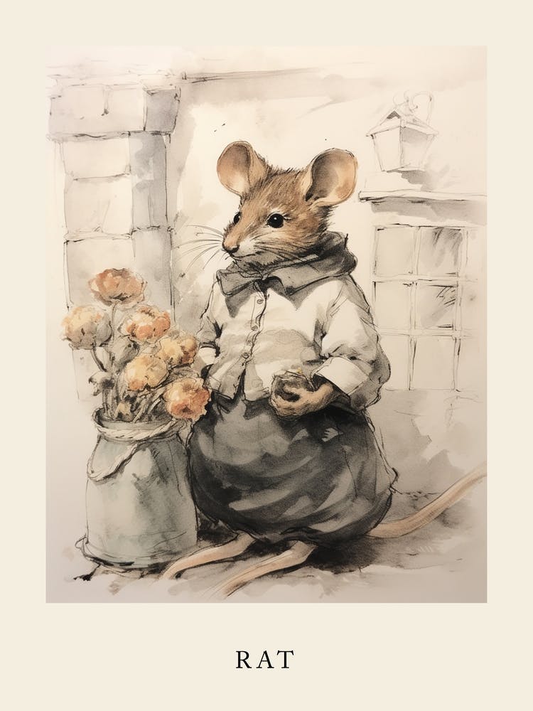 Beatrix Potter Inspired  Animal Watercolour Rat 1
