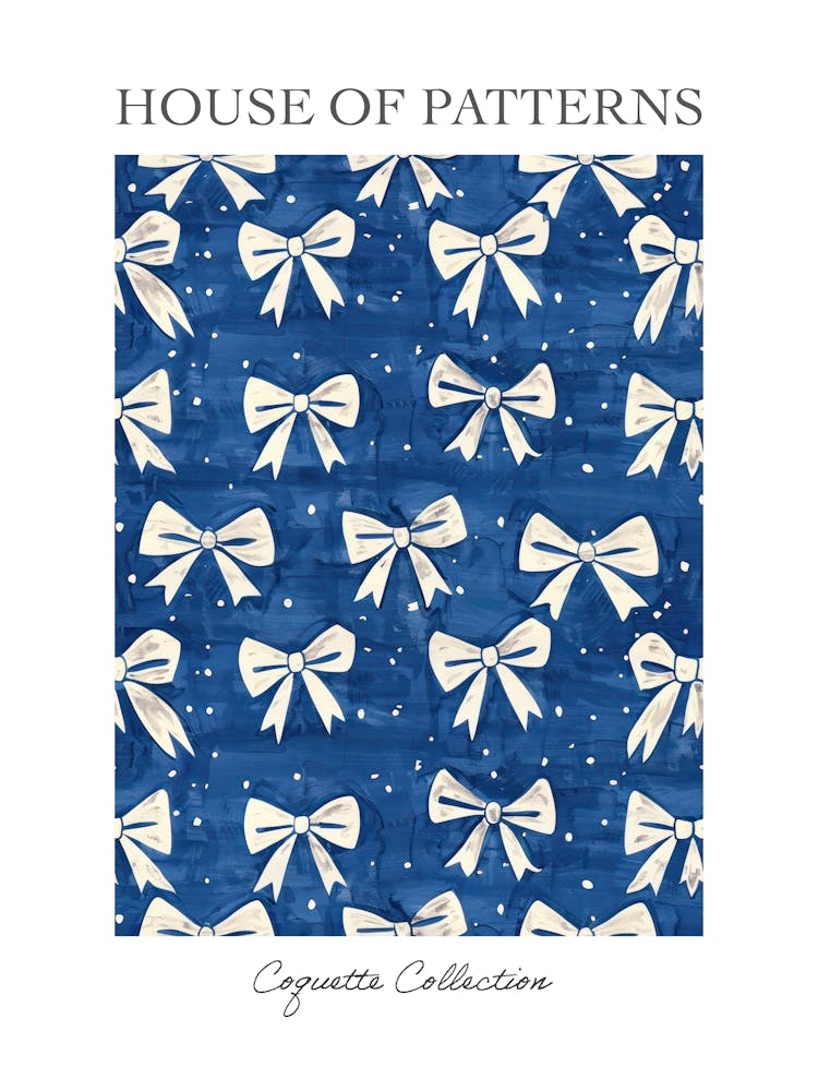 White And Blue Bows 6 Pattern Poster
