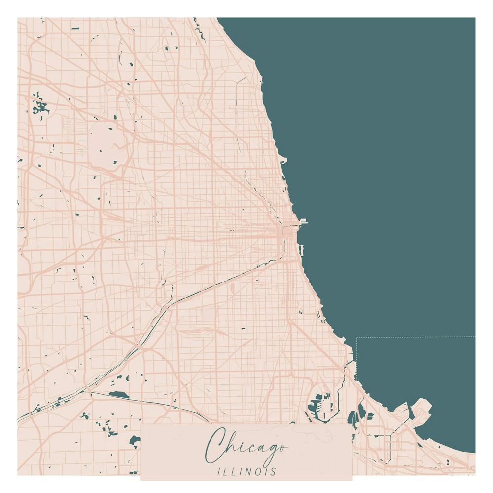 Chicago Illinois Pink and Blue Cute Script Street Map 1