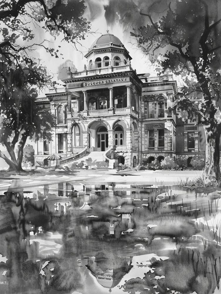 The Bullock Texas State History Museum Austin Texas Black And White Drawing 4