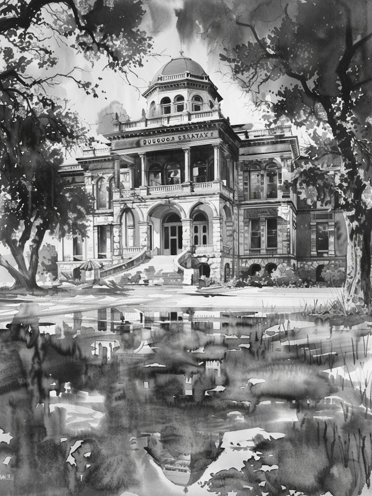 The Bullock Texas State History Museum Austin Texas Black And White Drawing 4