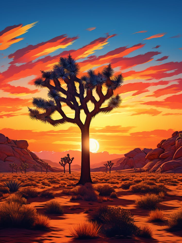 Joshua Tree At Sunrise In South Western Style  (2)