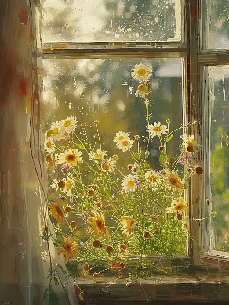 Marigold Flowers On A Cottage Window 1