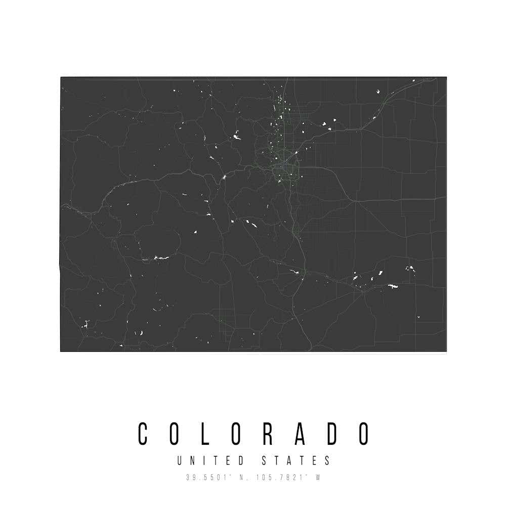 Colorado Mono Black And White Modern Minimal Street Map Square