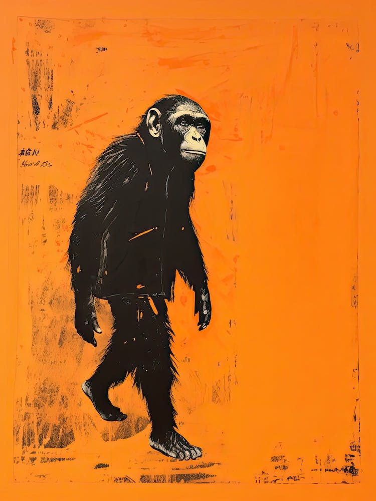 Chimpanzee, Woodblock Animal Drawing 1