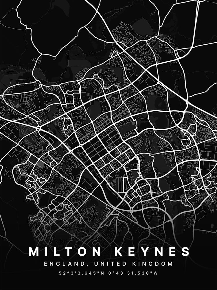 Milton Keynes England Black Map